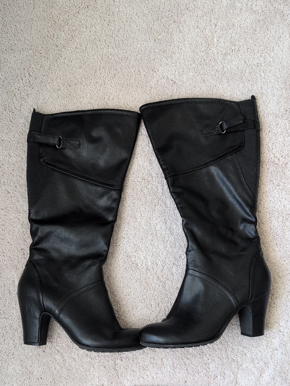 Adjustable Black Black Mid-Heel Women's Knee Boots -Size 9.5